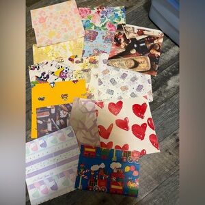 Vintage 1970s 1980s Paper Gift Wrap scrap bundle  junk journaling scrapbooking